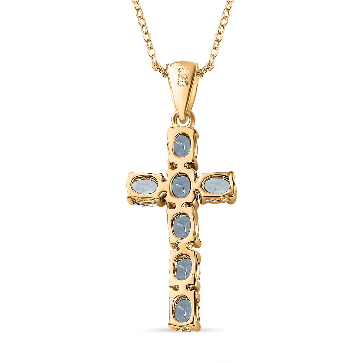 D'Joy - Aquamarine Cross Pendant with Chain (Size 20) in 18K Vermeil Yellow Gold Plated Sterling Silver
