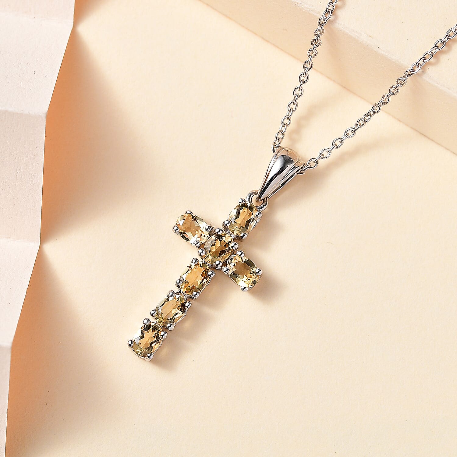  Citrine Pendant with Chain (Size 20) in Platinum Overlay Sterling Silver 1.260 Ct.