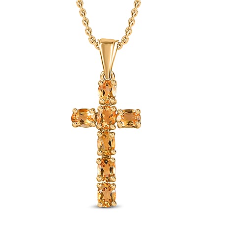 D'Joy - Citrine Cross Pendant with Chain (Size 20) in 18K Vermeil Yellow Gold Plated Sterling Silver 1.20 Ct.