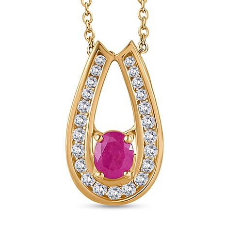 Natural John Saul Ruby & Natural Zircon Pendant with Chain (Size 20) in 18K Vermeil Yellow Gold Plated Sterling Silver