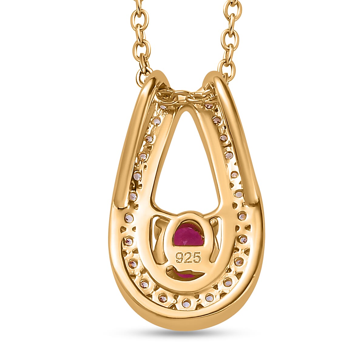 Natural John Saul Ruby & Natural Zircon Pendant with Chain (Size 20) in 18K Vermeil YG Plated Sterling Silver