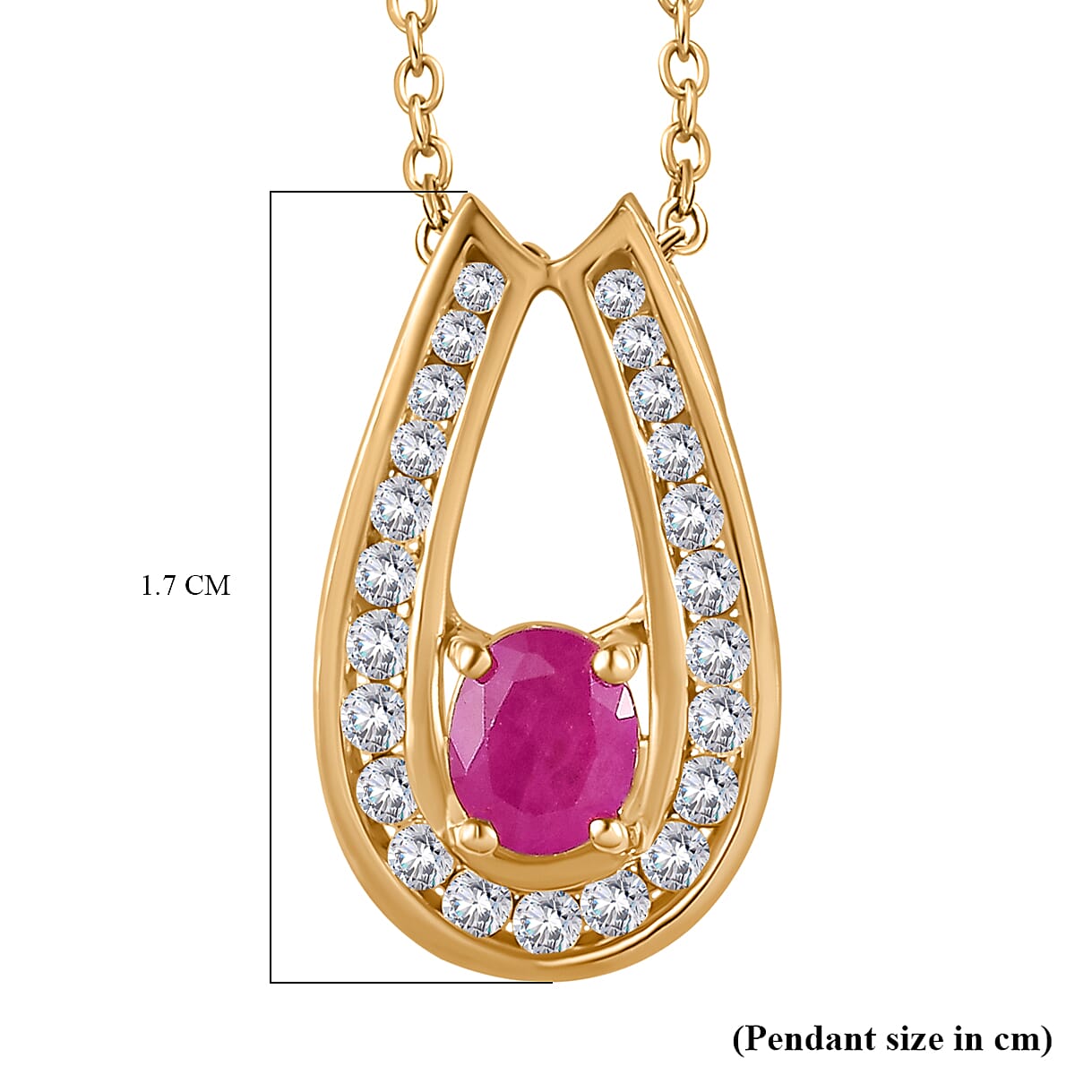 Natural John Saul Ruby & Natural Zircon Pendant with Chain (Size 20) in 18K Vermeil YG Plated Sterling Silver