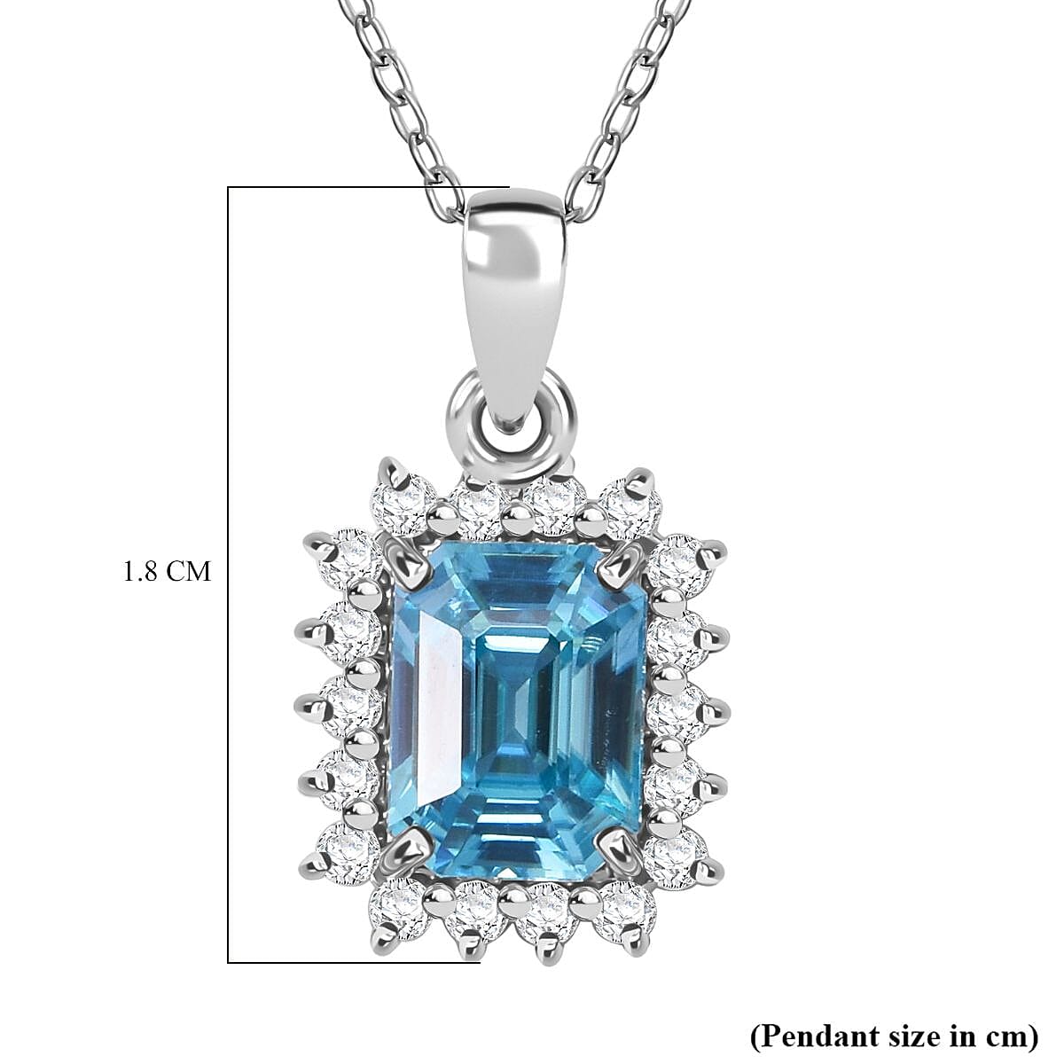 Blue Zircon & Moissanite Pendant with Chain (Size 20) in Rhodium Overlay Sterling Silver 2.40 Ct
