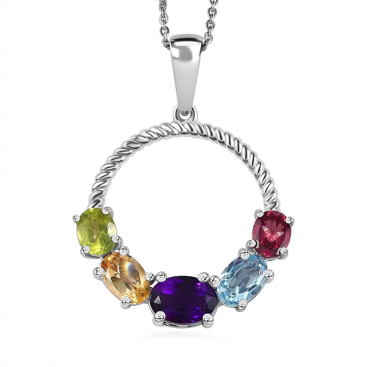 Multi-Gemstone Whimsical Heart Sterling Silver Pendant 2024 Blue Topaz Garnet Amethyst Citrine Genuine Faceted Gemstones Multi-color Jewelry