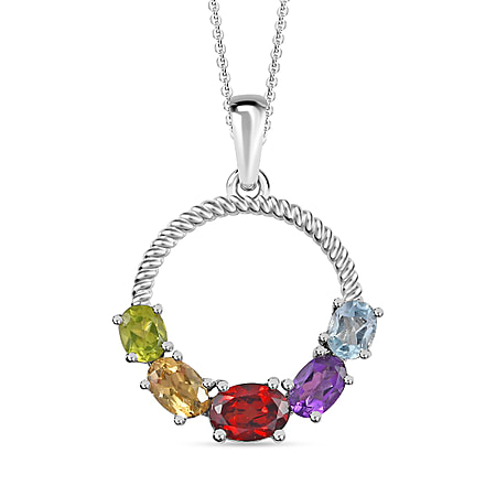 Mozambique Garnet,  Skyblue Topaz,  Citrine,  African Amethyst,  Peridot Pendant with Chain (Size 20) in Platinum Overlay Sterling Silver 1.68 ct  Silver Wt. 5.4 Gms  2.630  Ct.