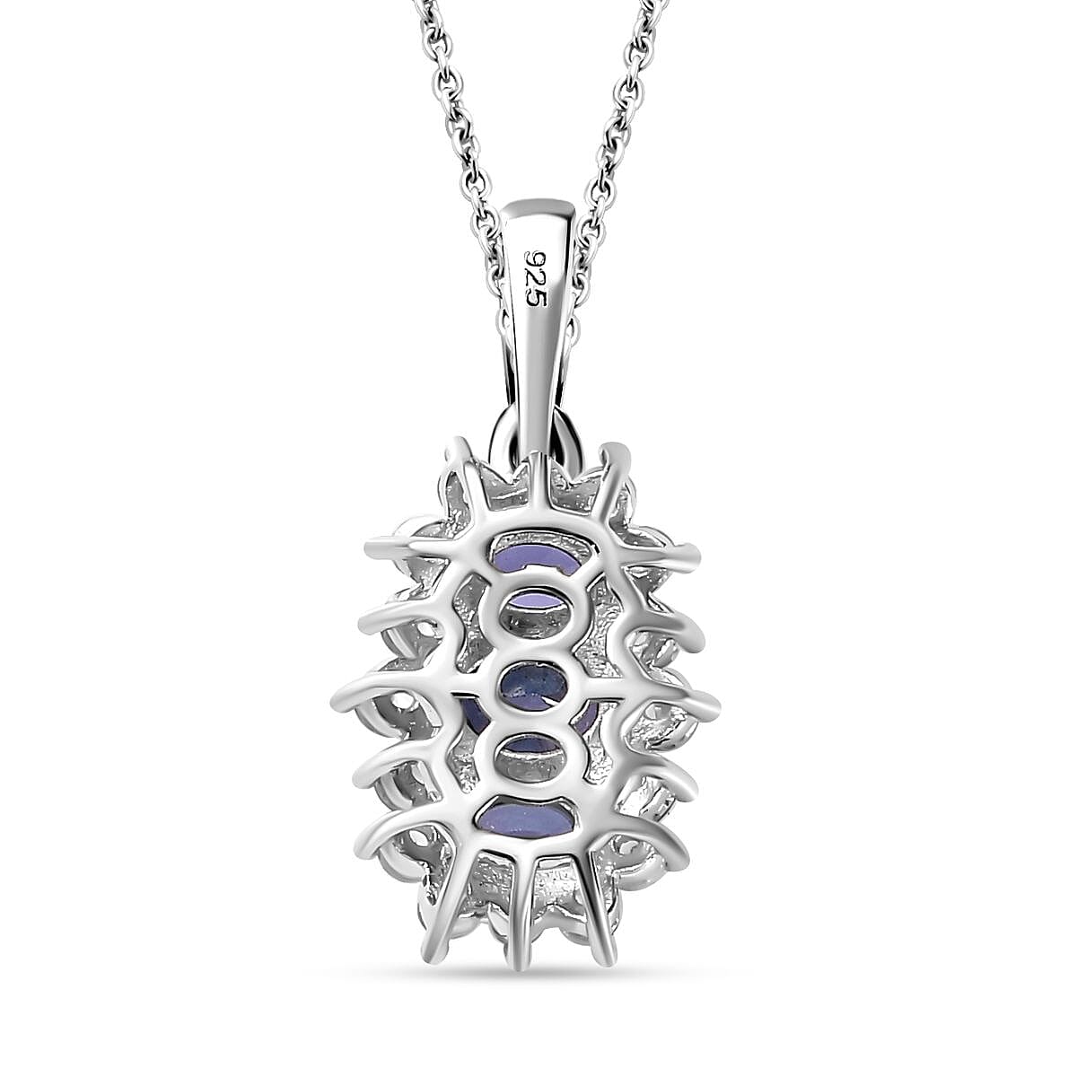 Premium Tanzanite & Natural Zircon Cluster Pendant with Chain (Size 20) in Platinum Overlay Sterling Silver 1.34 Ct.
