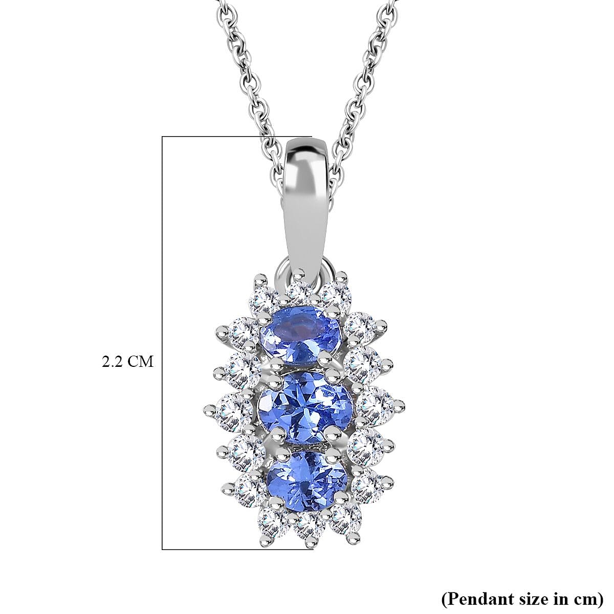 Premium Tanzanite & Natural Zircon Cluster Pendant with Chain (Size 20) in Platinum Overlay Sterling Silver 1.34 Ct.