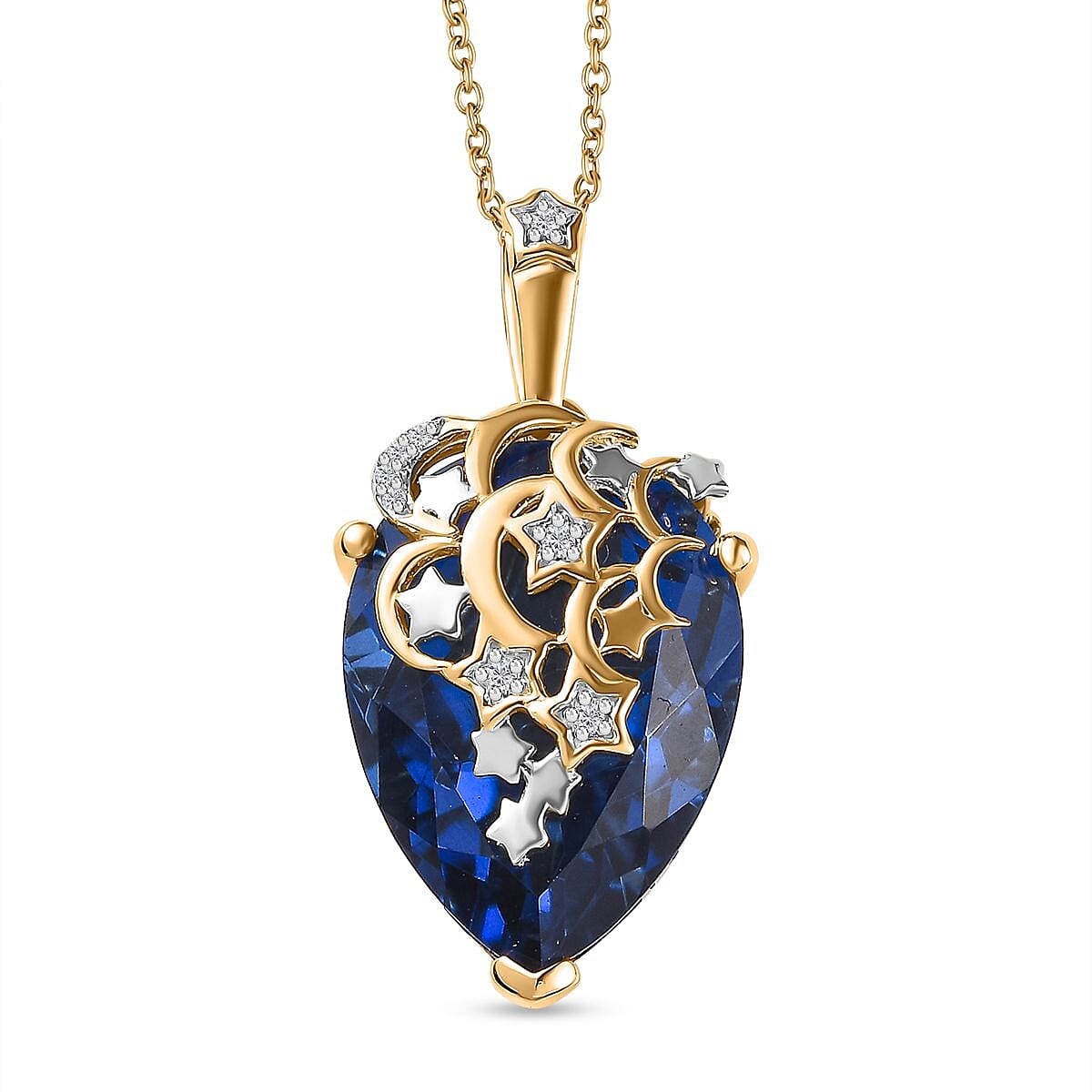 GP Celestial Collection - Ceylon Color Quartz & Zircon Pendant with Chain (Size 20) in Platinum & 18K YG Vermeil Plated Sterling Silver 8.90 Ct, Silver Wt. 8.9 Gms