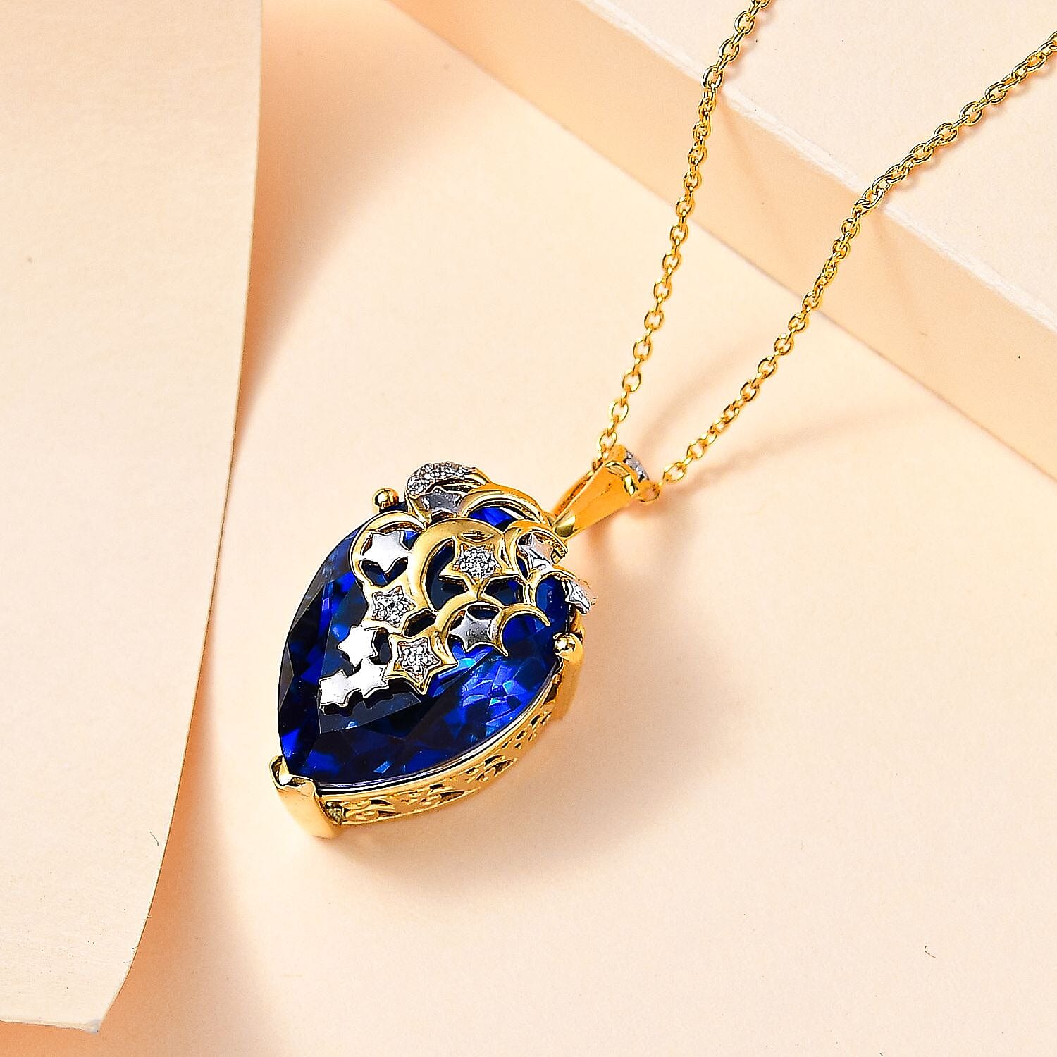 GP Celestial Collection - Ceylon Color Quartz & Zircon Pendant with Chain (Size 20) in Platinum & 18K YG Vermeil Plated Sterling Silver 8.90 Ct, Silver Wt. 8.9 Gms