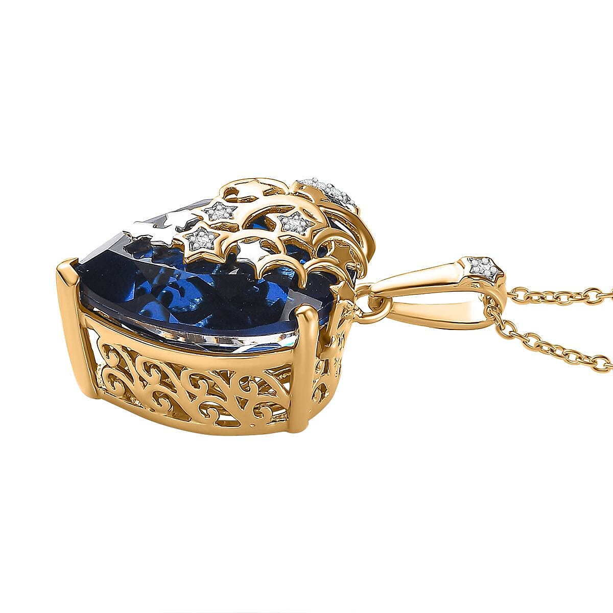 GP Celestial Collection - Ceylon Color Quartz & Zircon Pendant with Chain (Size 20) in Platinum & 18K YG Vermeil Plated Sterling Silver 8.90 Ct, Silver Wt. 8.9 Gms