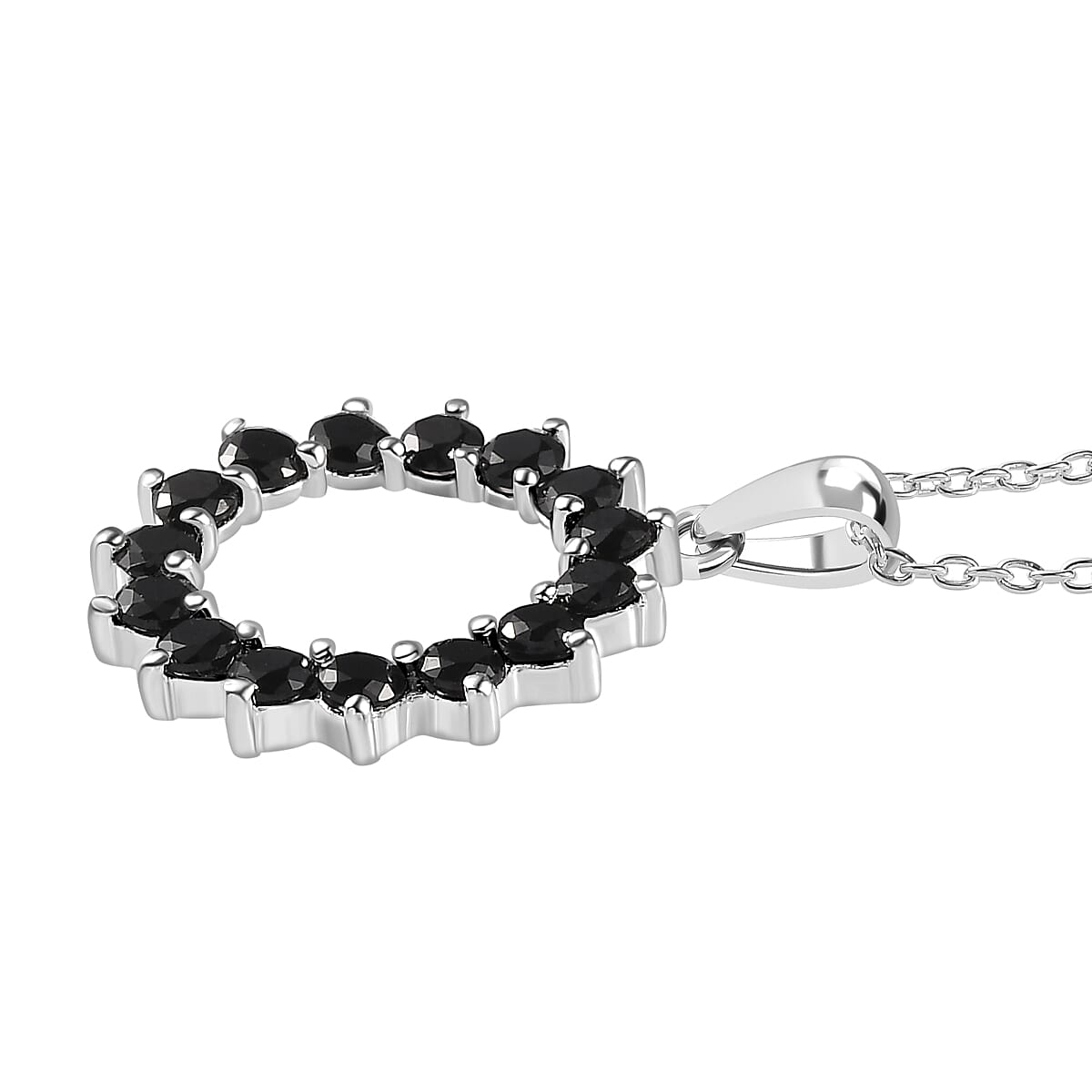 Boi Ploi Black Spinel Sterling Silver Circle Pendant with Stainless Steel Chain (Size 20), 1.65 Ct.