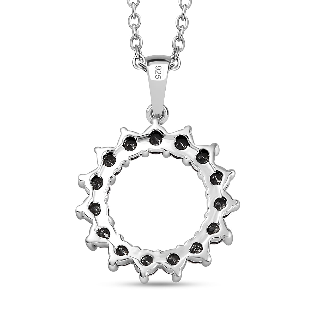  Boi Ploi Black Spinel Sterling Silver Circle Pendant with Stainless Steel Chain (Size 20), 1.65 Ct.
