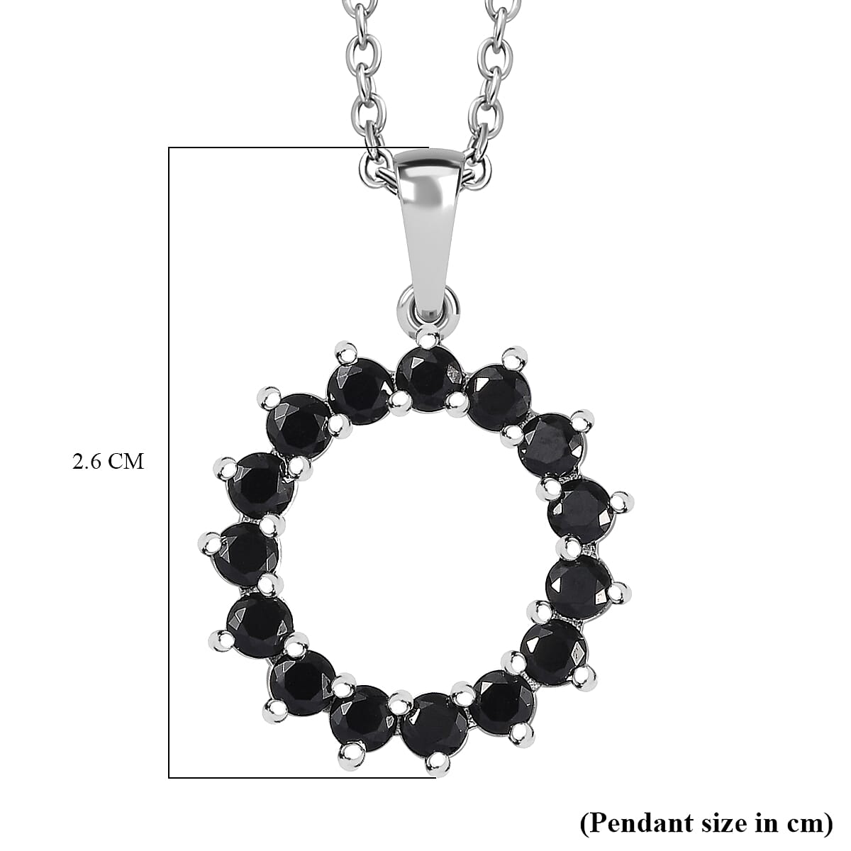  Boi Ploi Black Spinel Sterling Silver Circle Pendant with Stainless Steel Chain (Size 20), 1.65 Ct.