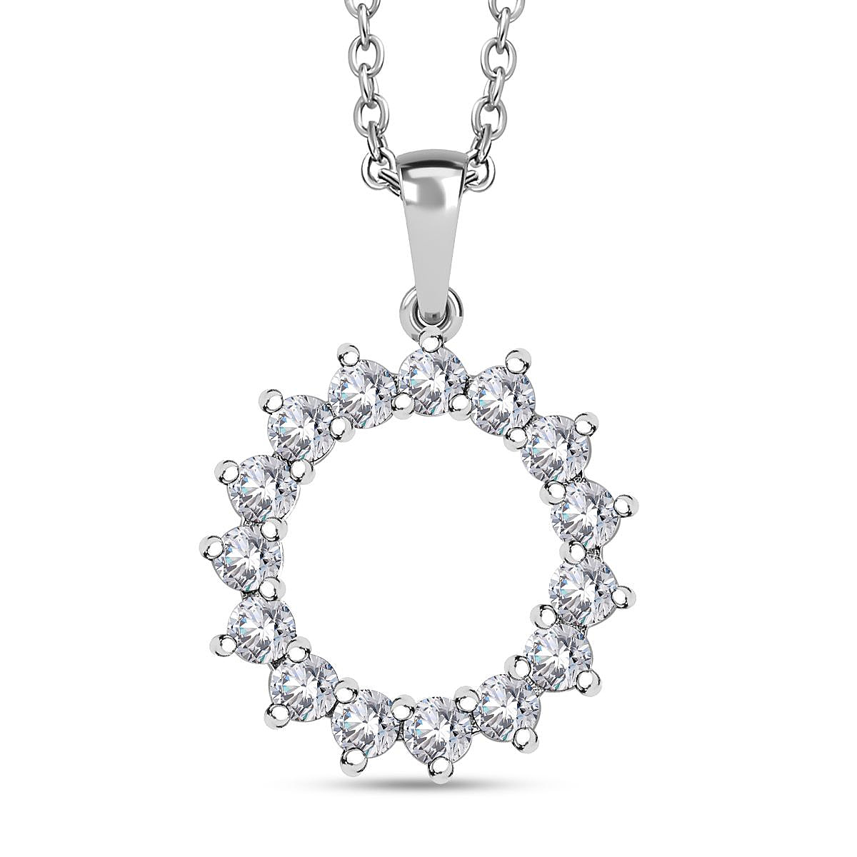 Natural Zircon Sterling Silver Circle Pendant with Stainless Steel Chain (Size 20), 2.25 Ct.