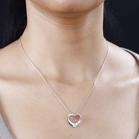 Designer Inspiration- Moissanite Heart Pendant with Chain (Size 20) in Platinum Overlay Sterling Silver