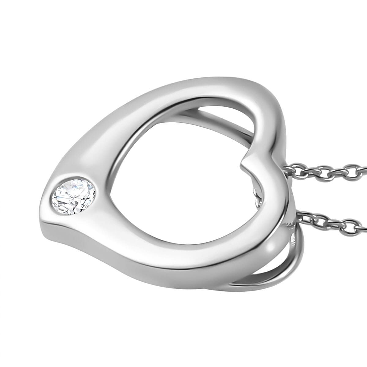 Designer Inspiration- Moissanite Heart Pendant with Chain (Size 20) in Platinum Overlay Sterling Silver