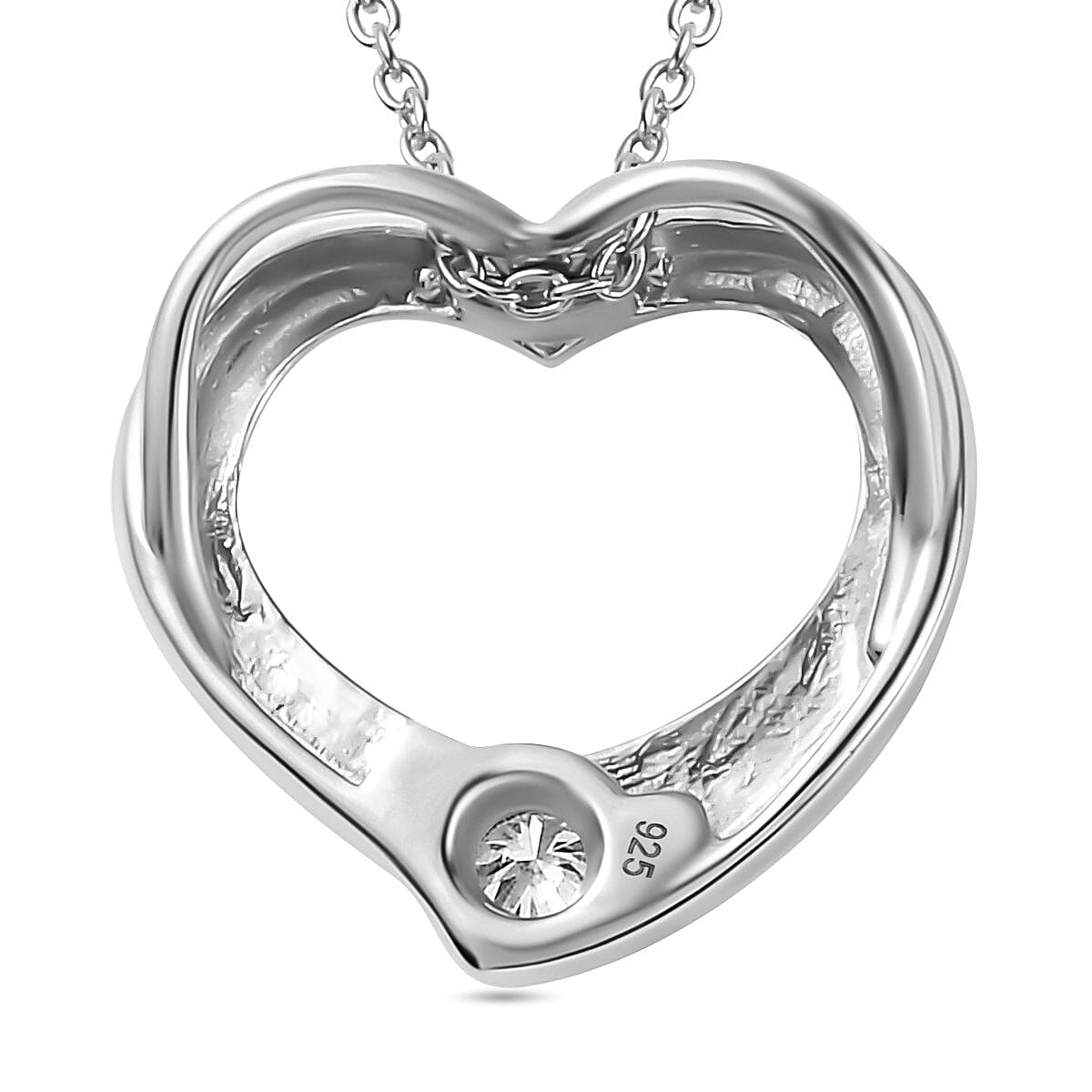 Designer Inspiration- Moissanite Heart Pendant with Chain (Size 20) in Platinum Overlay Sterling Silver