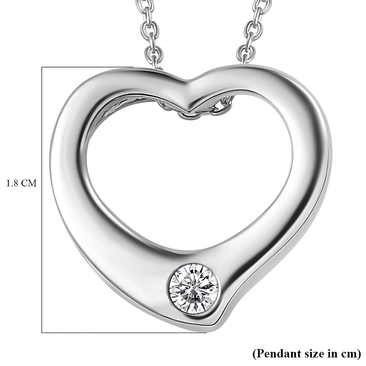 Designer Inspiration- Moissanite Heart Pendant with Chain (Size 20) in Platinum Overlay Sterling Silver