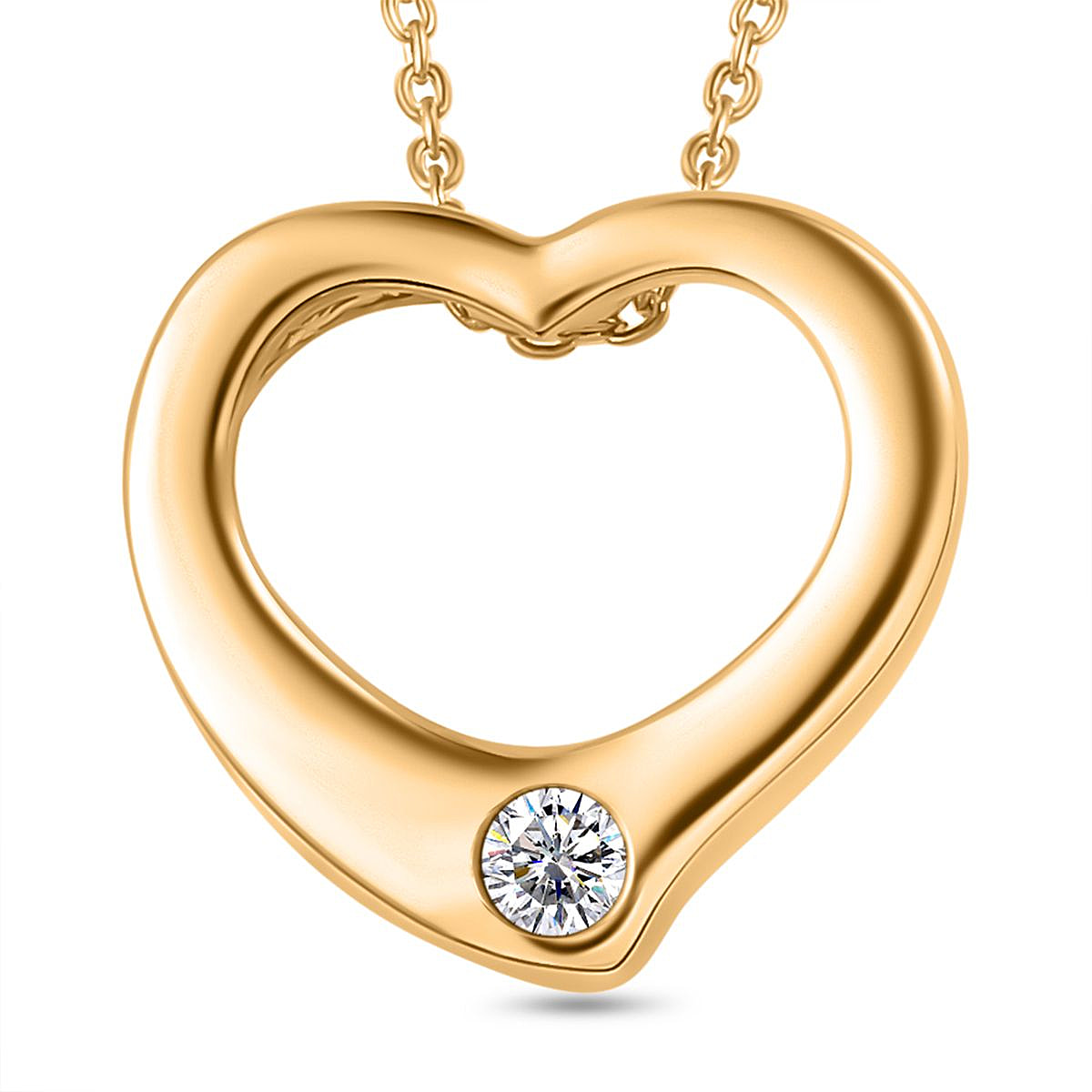 Moissanite Heart Pendant with Chain (Size 20) in 18K Vermeil YG Plated Sterling Silver