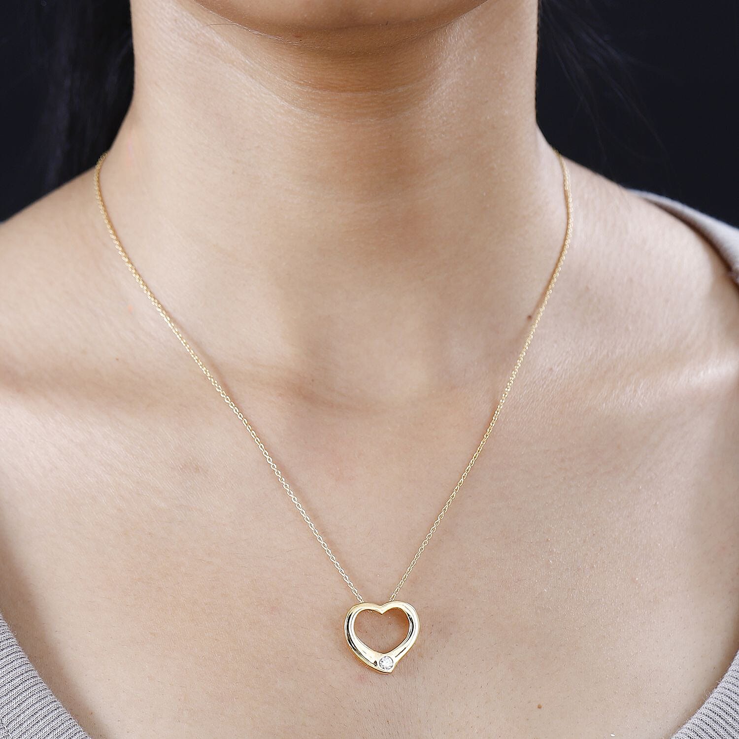 Designer Inspiration - Moissanite Heart Pendant with Chain (Size 20) in 18K Vermeil Yellow Gold Plated Sterling Silver