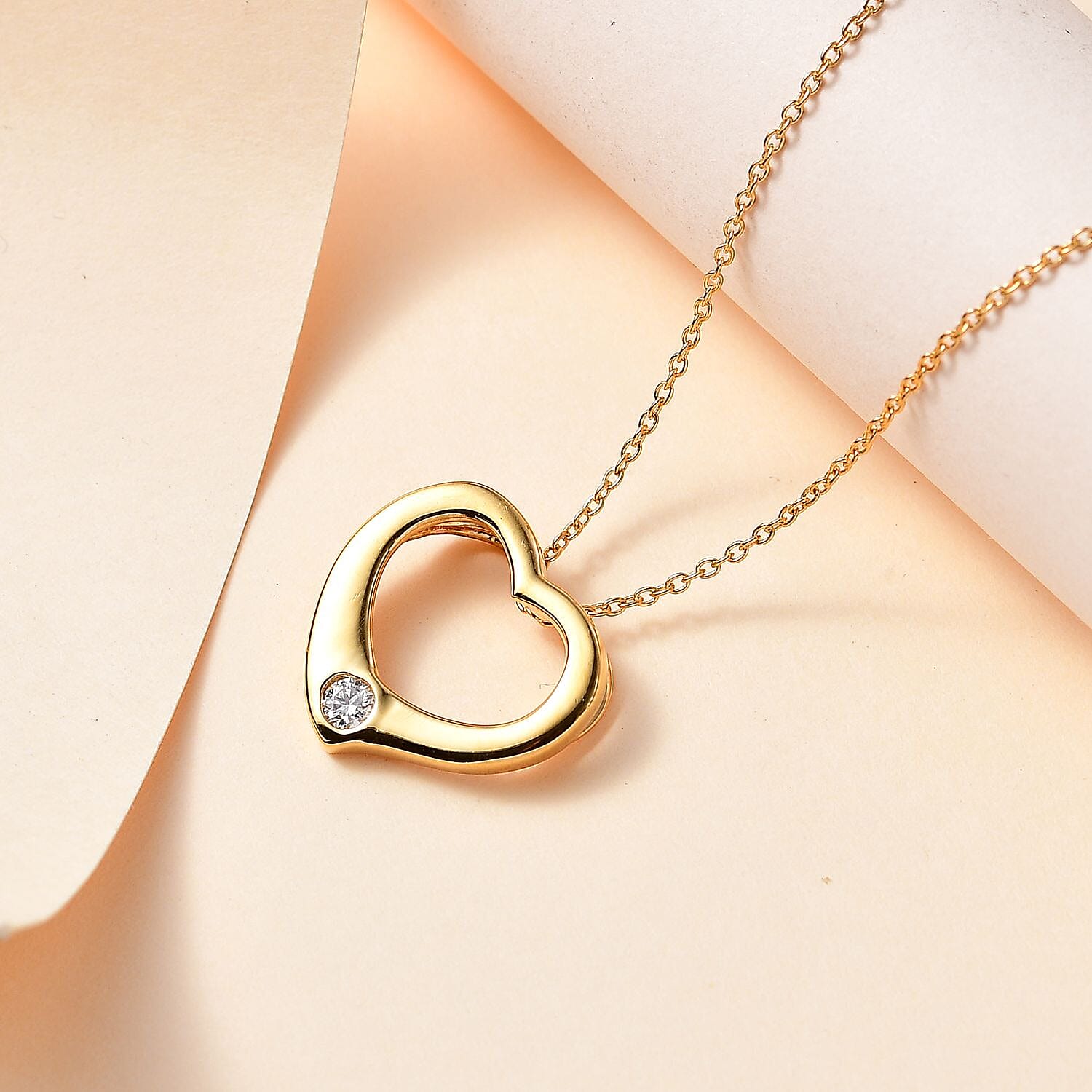 Designer Inspiration - Moissanite Heart Pendant with Chain (Size 20) in 18K Vermeil Yellow Gold Plated Sterling Silver