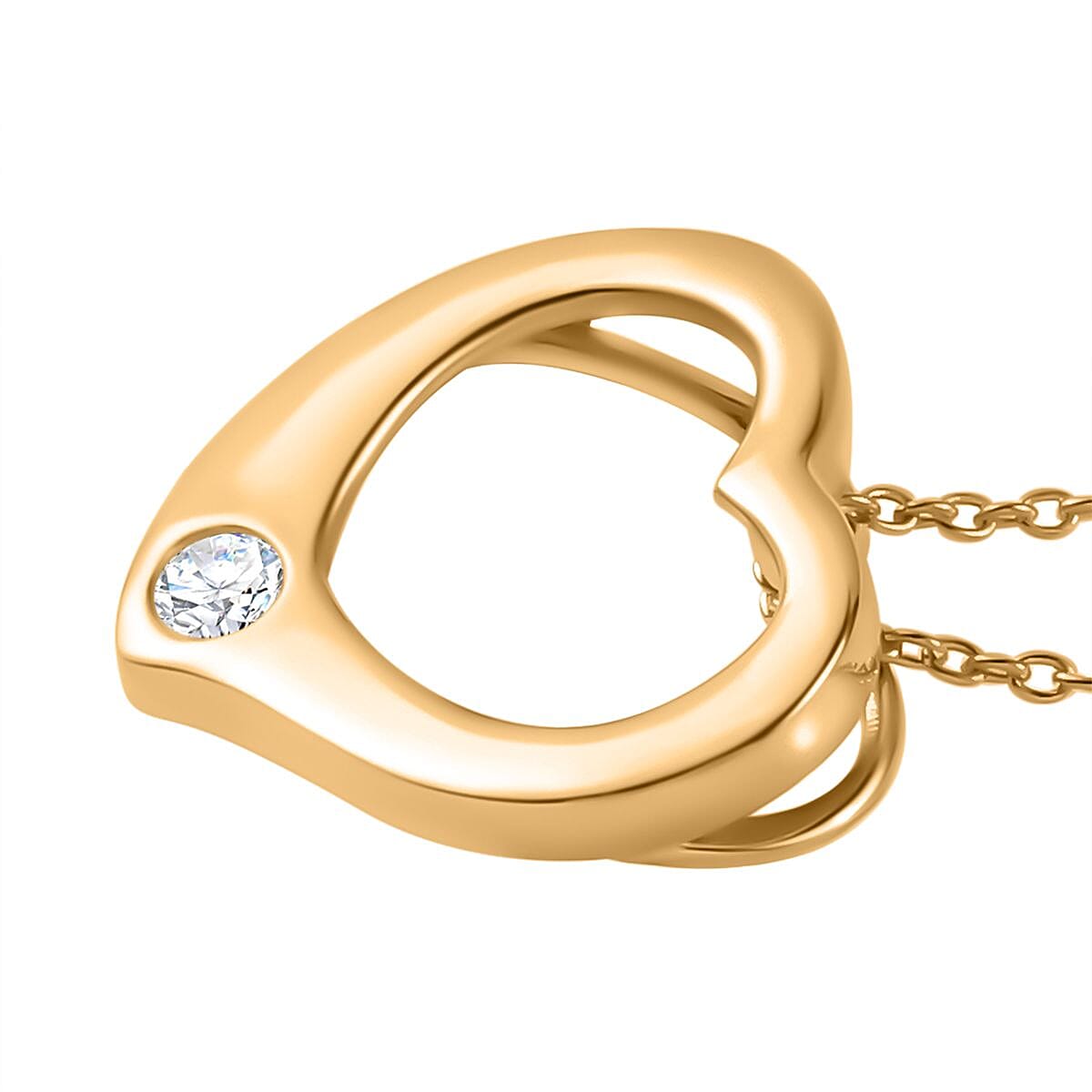 Designer Inspiration - Moissanite Heart Pendant with Chain (Size 20) in 18K Vermeil Yellow Gold Plated Sterling Silver