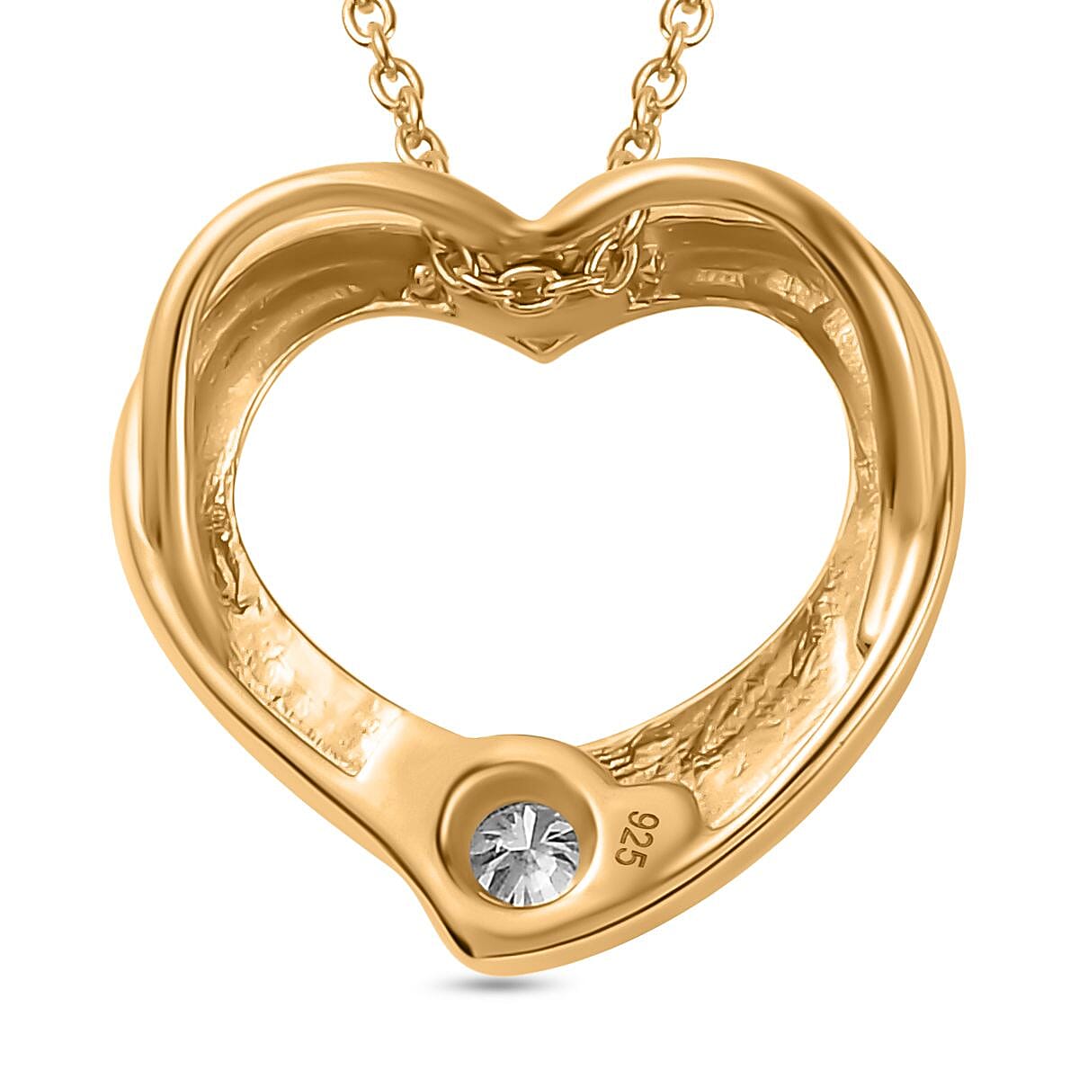 Designer Inspiration - Moissanite Heart Pendant with Chain (Size 20) in 18K Vermeil Yellow Gold Plated Sterling Silver