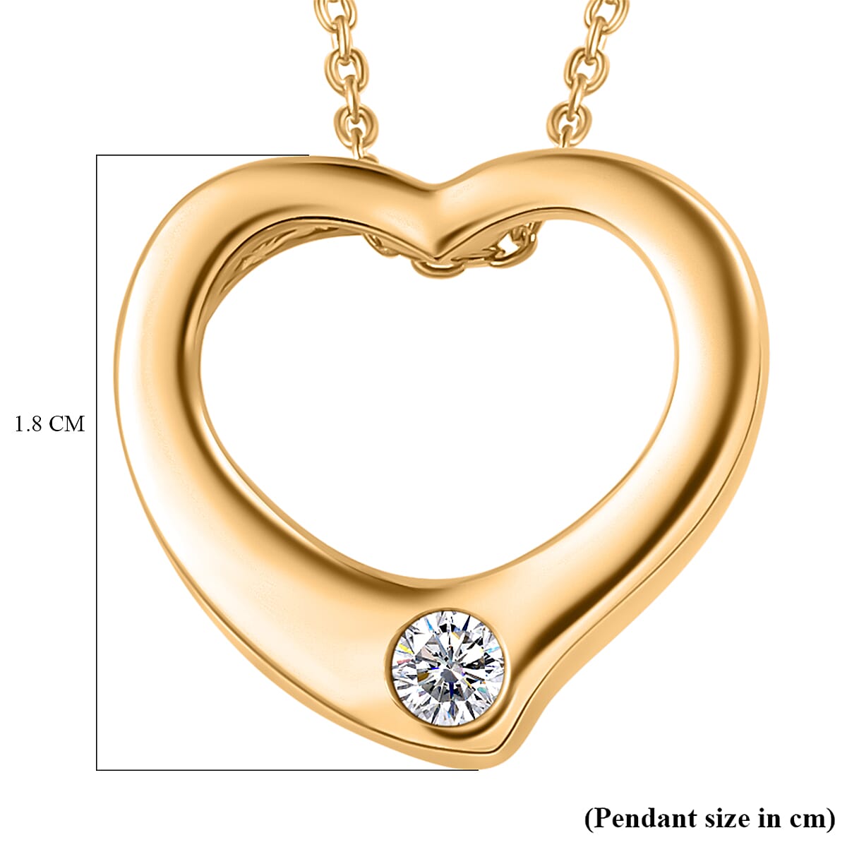 Designer Inspiration - Moissanite Heart Pendant with Chain (Size 20) in 18K Vermeil Yellow Gold Plated Sterling Silver