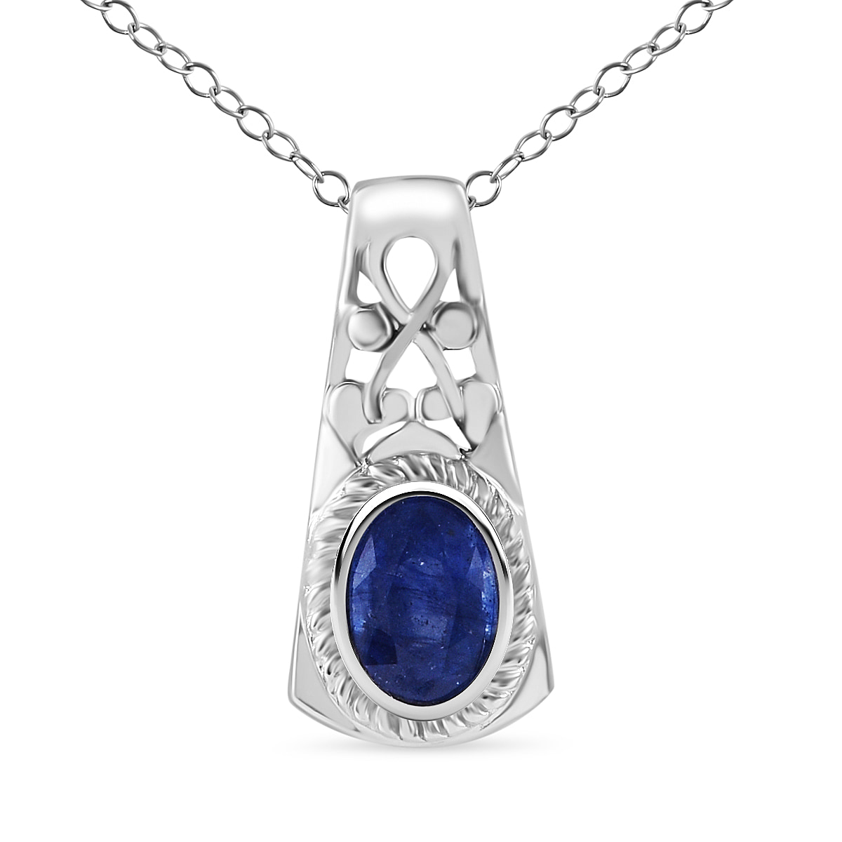 Masoala Sapphire Pendant with Chain (Size 18) in Rhodium Overlay Sterling Silver 1.17 Ct.