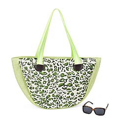 Leopard Pattern Tote Bag with Sunglasses - Brown