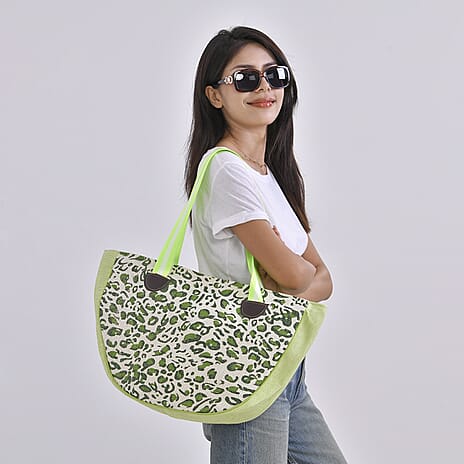 Leopard Pattern Tote Bag with Sunglasses - Green