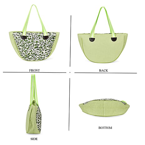 Leopard Pattern Tote Bag with Sunglasses - Green
