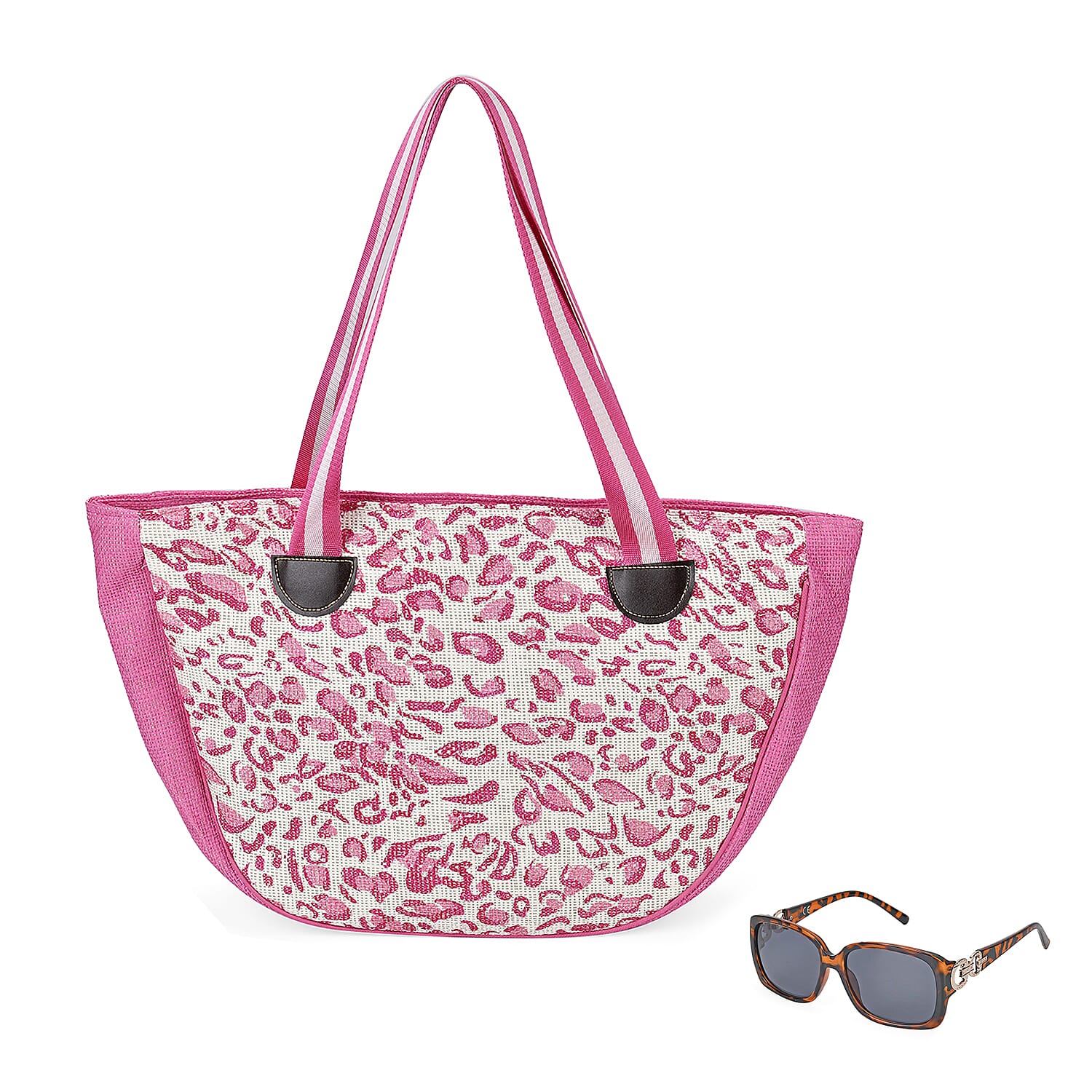 Leopard Pattern Tote Bag with Sunglasses - Pink