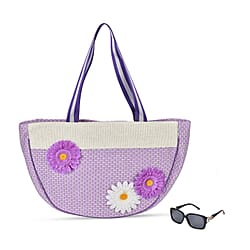 Flower Pattern Tote Bag with Sunglasses - Orange