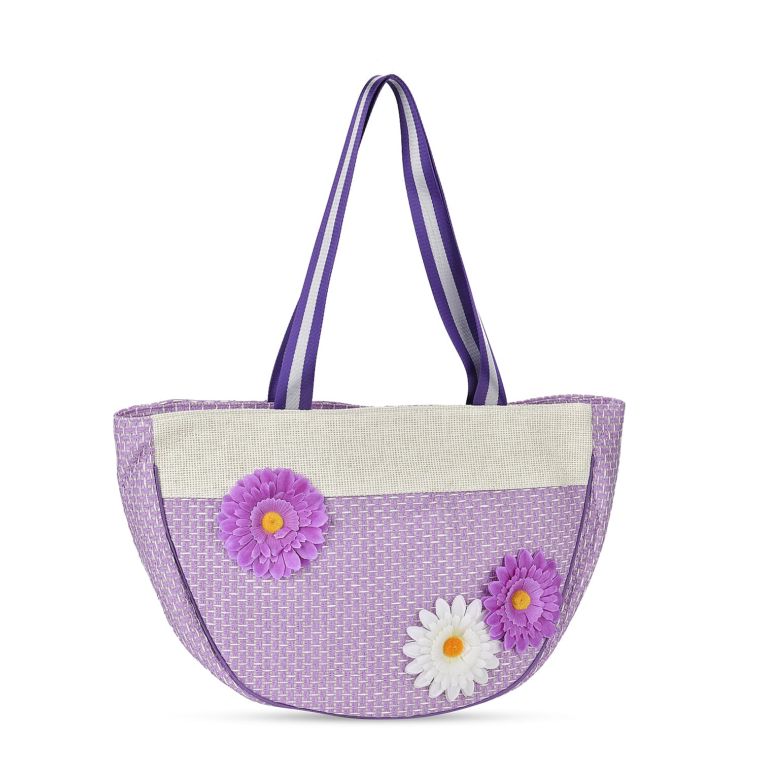 Flower Pattern Tote Bag with Sunglasses - Purple Flower Pattern Tote Bag with Sunglasses - Purple