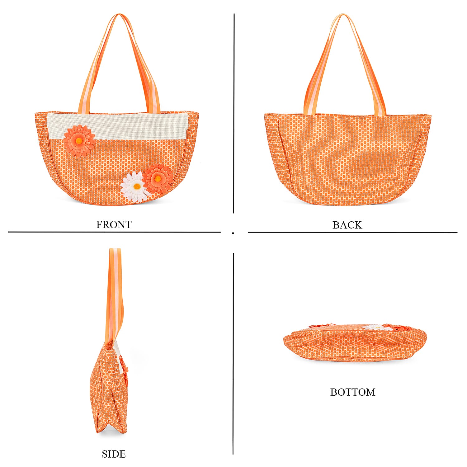 Flower Pattern Tote Bag with Sunglasses - Orange
