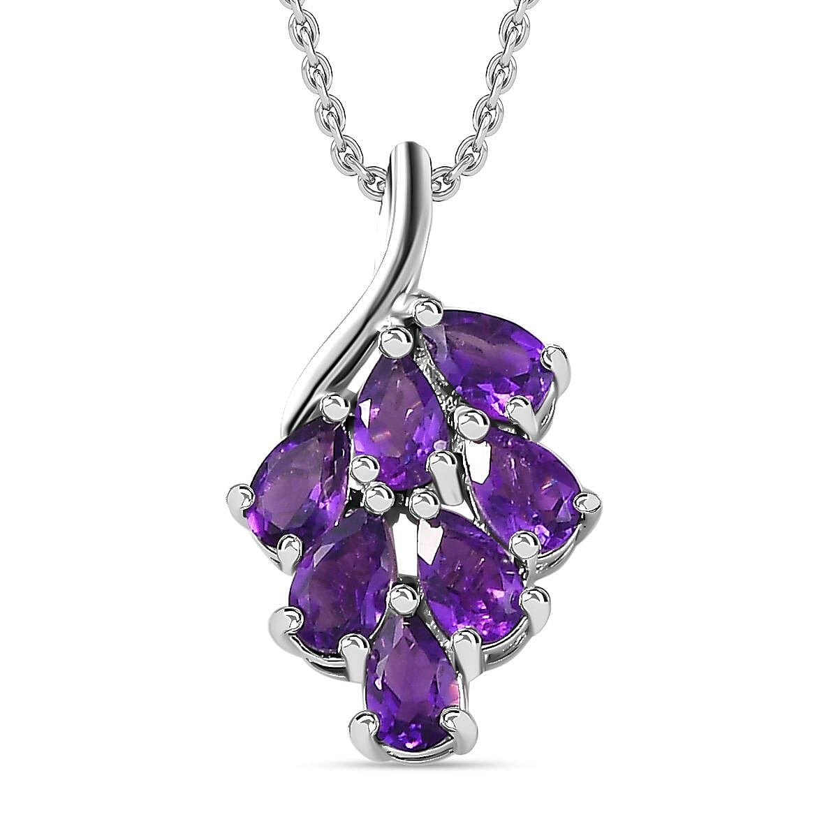 Amethyst Cluster Pendant with Chain (Size 20) in Platinum Overlay Sterling Silver 1.26 Ct.