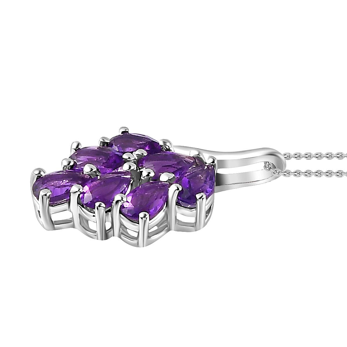 Amethyst Cluster Pendant with Chain (Size 20) in Platinum Overlay Sterling Silver 1.26 Ct.