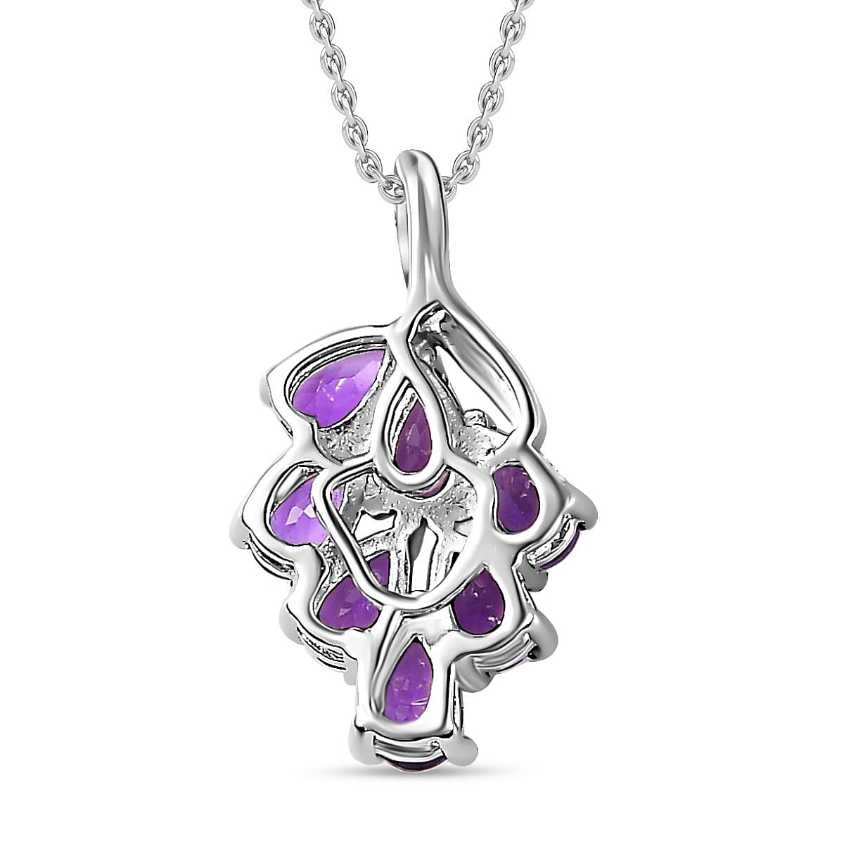 Amethyst Cluster Pendant with Chain (Size 20) in Platinum Overlay Sterling Silver 1.26 Ct.