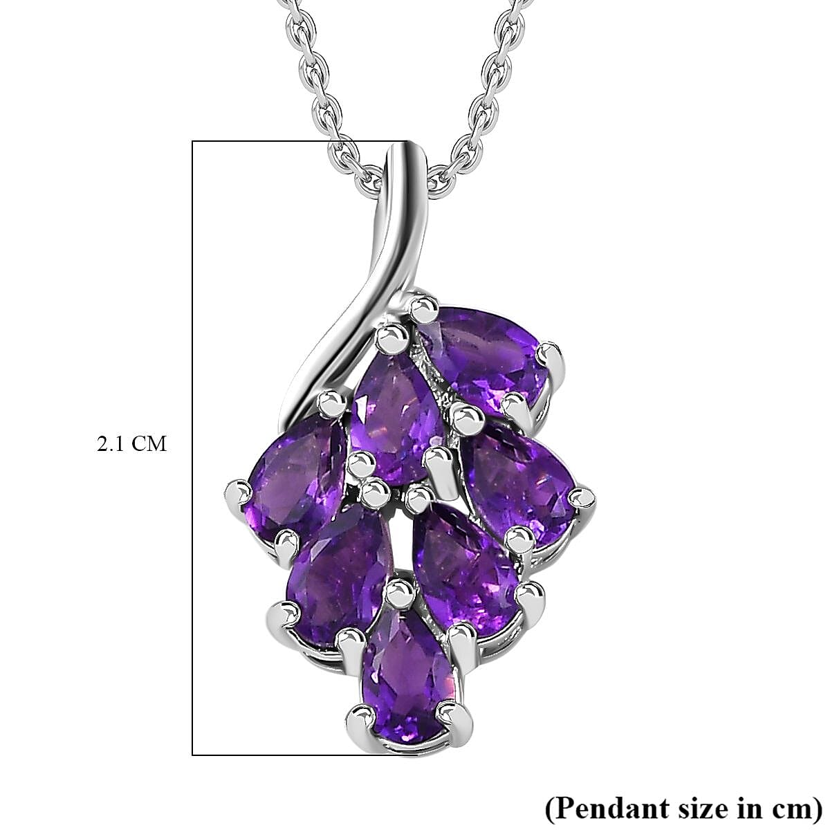 Amethyst Cluster Pendant with Chain (Size 20) in Platinum Overlay Sterling Silver 1.26 Ct.