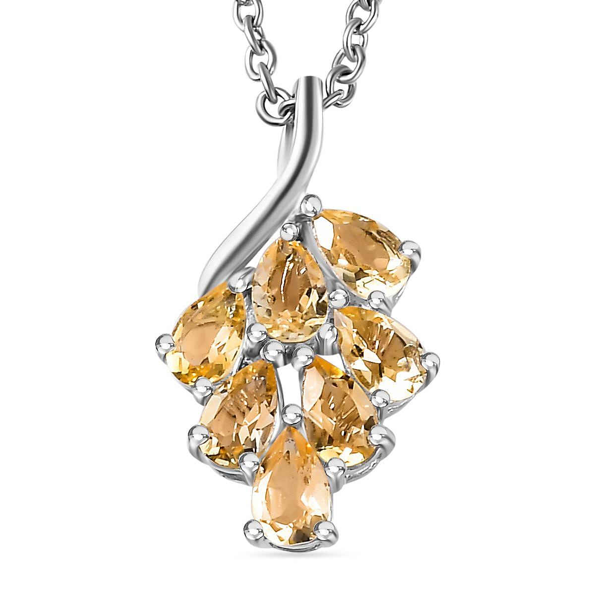Citrine Pendant with Chain (Size 20) in Platinum Overlay Sterling Silver  1.260  Ct.