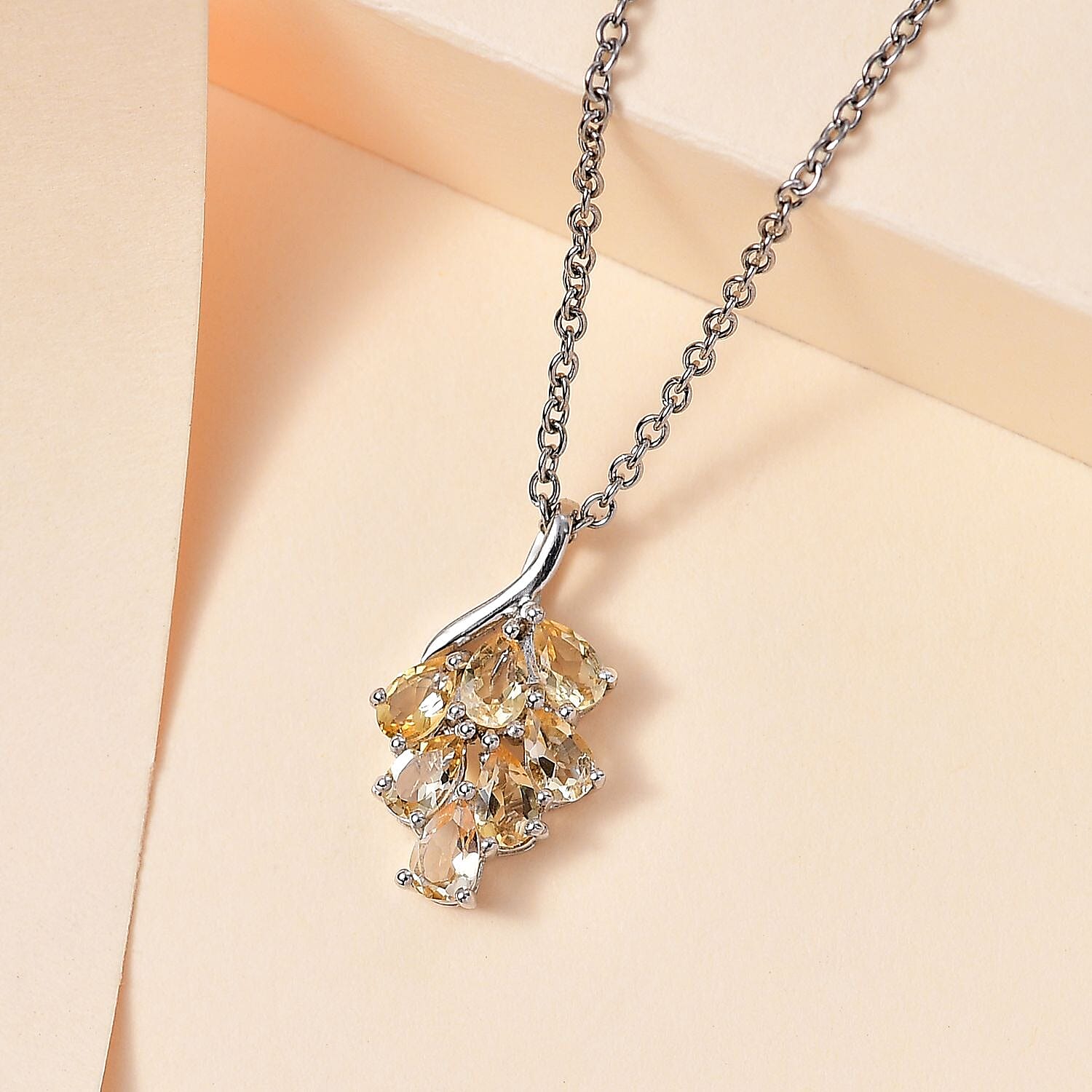 Citrine Pendant with Chain (Size 20) in Platinum Overlay Sterling Silver  1.260  Ct.