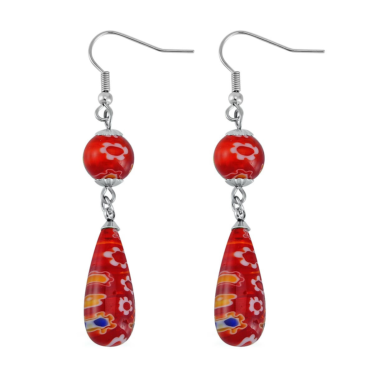 Set of 3 - Blue Color Murano Glass Earring Pure White Stainless Steel 0.030 Ct. Set of 3 - Blue Color Murano Glass Earring Pure White Stainless Steel 0.030 Ct.