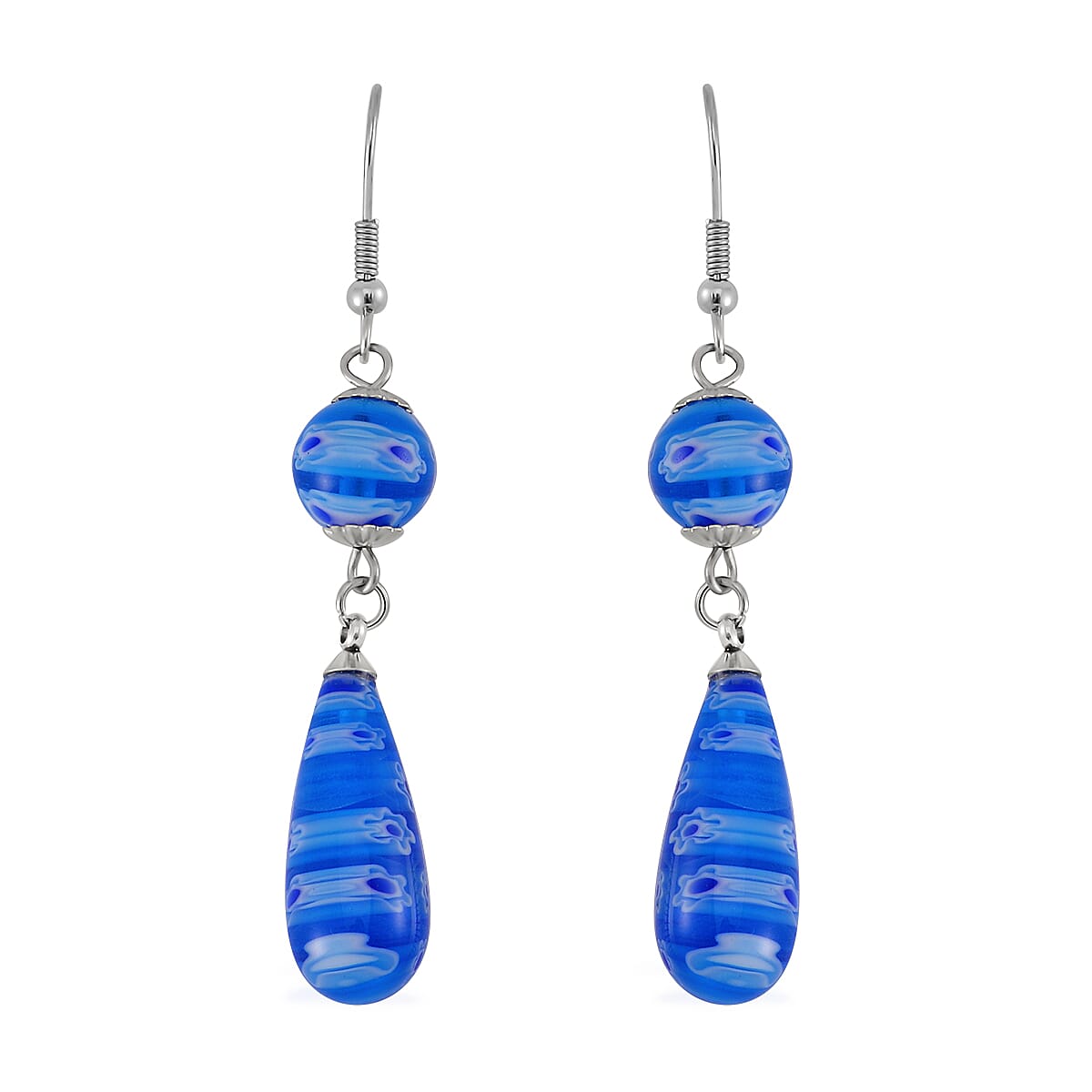 Set of 3 - Blue Color Murano Glass Earring Pure White Stainless Steel 0.030 Ct. Set of 3 - Blue Color Murano Glass Earring Pure White Stainless Steel 0.030 Ct.