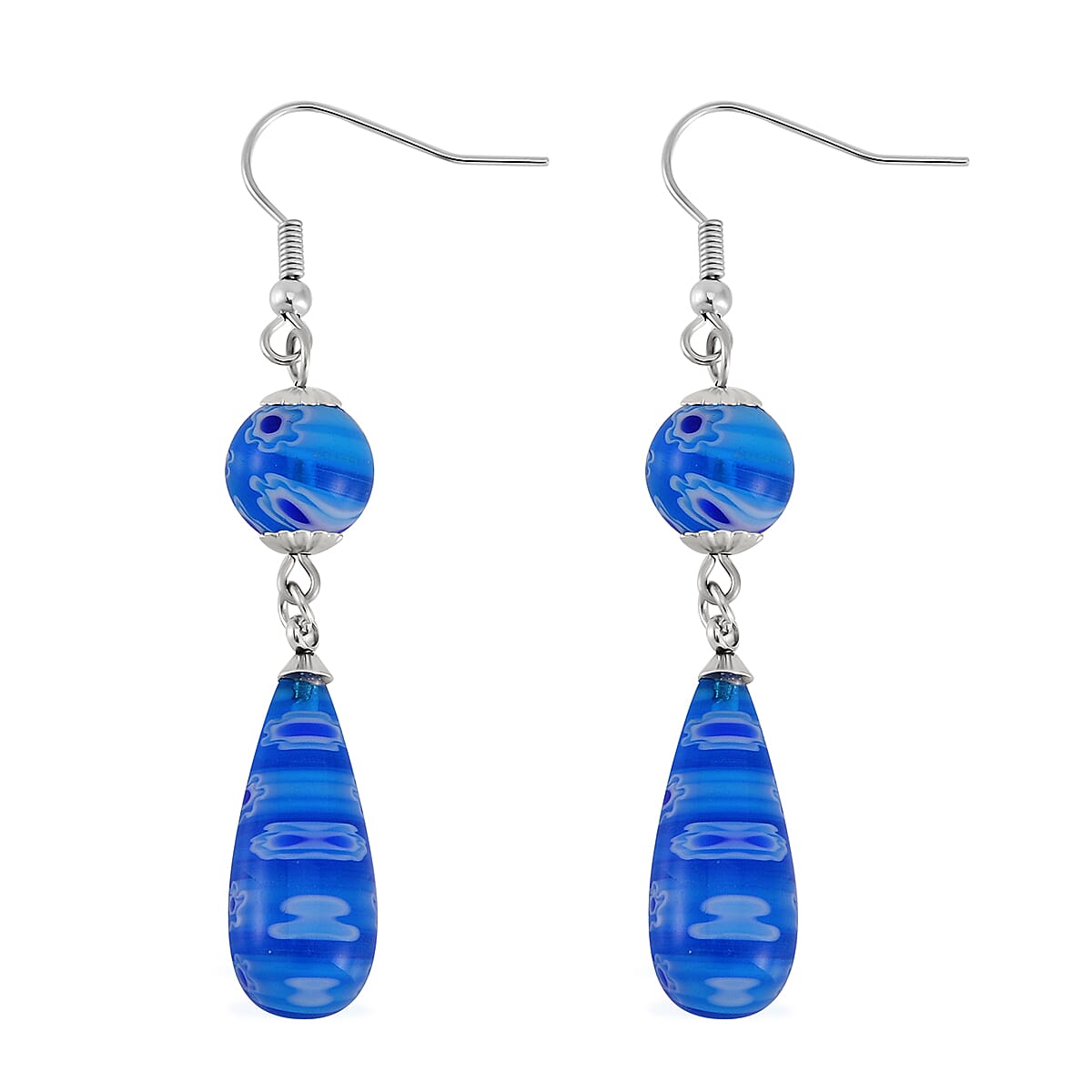 Set of 3 - Blue Color Murano Glass Earring Pure White Stainless Steel 0.030 Ct. Set of 3 - Blue Color Murano Glass Earring Pure White Stainless Steel 0.030 Ct.