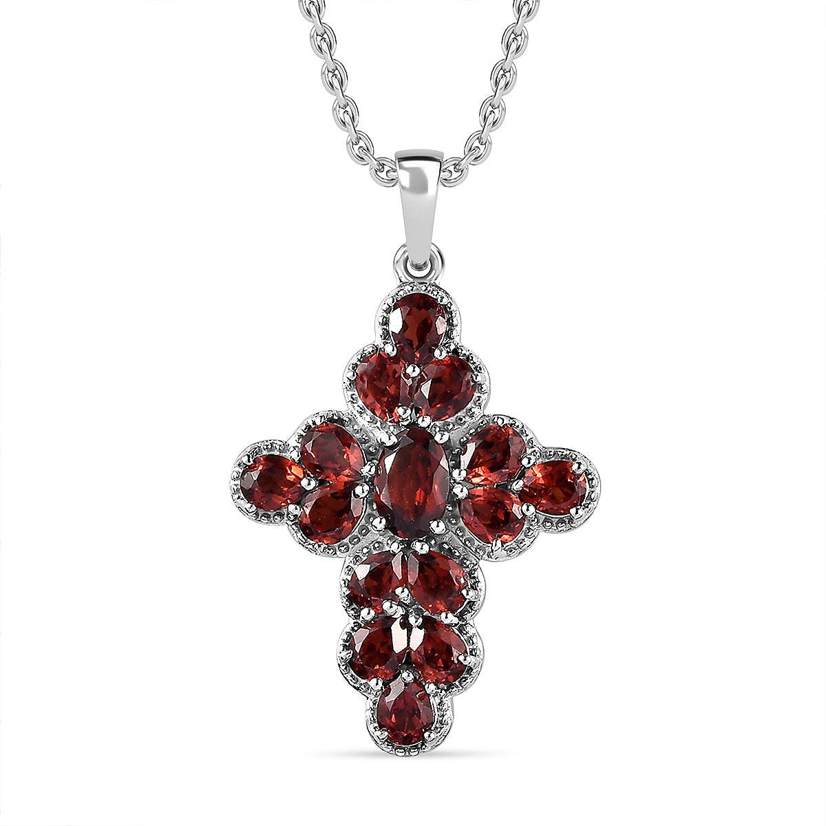 Red Garnet Cross Pendant with Chain (Size 20) in Platinum Overlay Sterling Silver 3.49 Ct, Silver Wt. 5.72 Gms