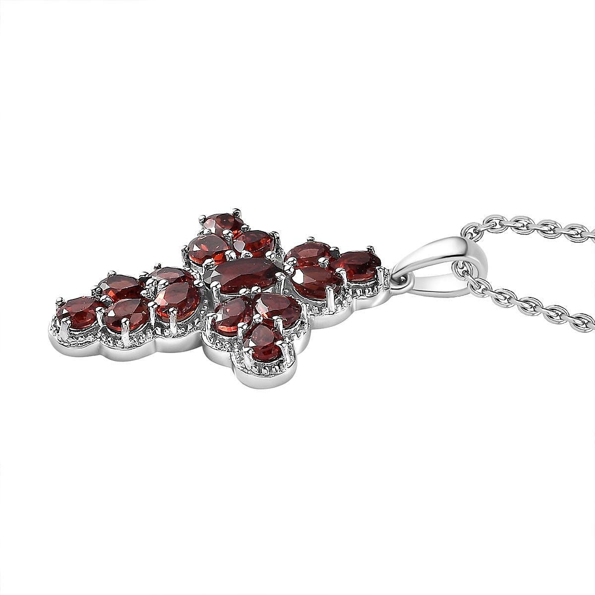  Red Garnet Cross Pendant with Chain (Size 20) in Platinum Overlay Sterling Silver 3.49 Ct, Silver Wt. 5.72 Gms