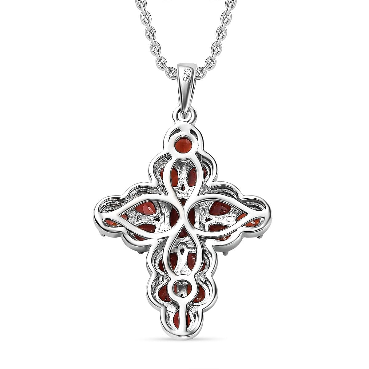  Red Garnet Cross Pendant with Chain (Size 20) in Platinum Overlay Sterling Silver 3.49 Ct, Silver Wt. 5.72 Gms