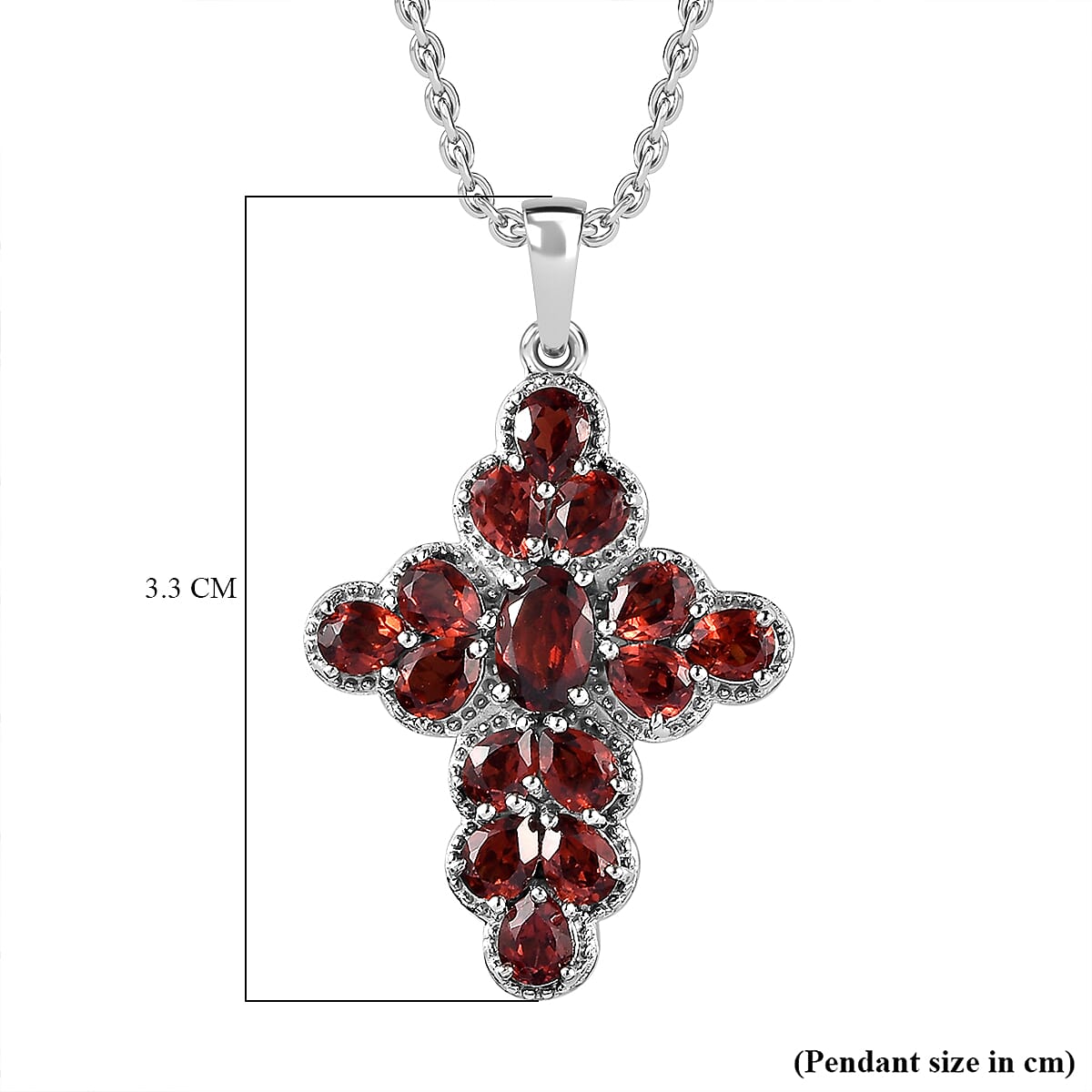 Red Garnet Cross Pendant with Chain (Size 20) in Platinum Overlay Sterling Silver 3.49 Ct, Silver Wt. 5.72 Gms