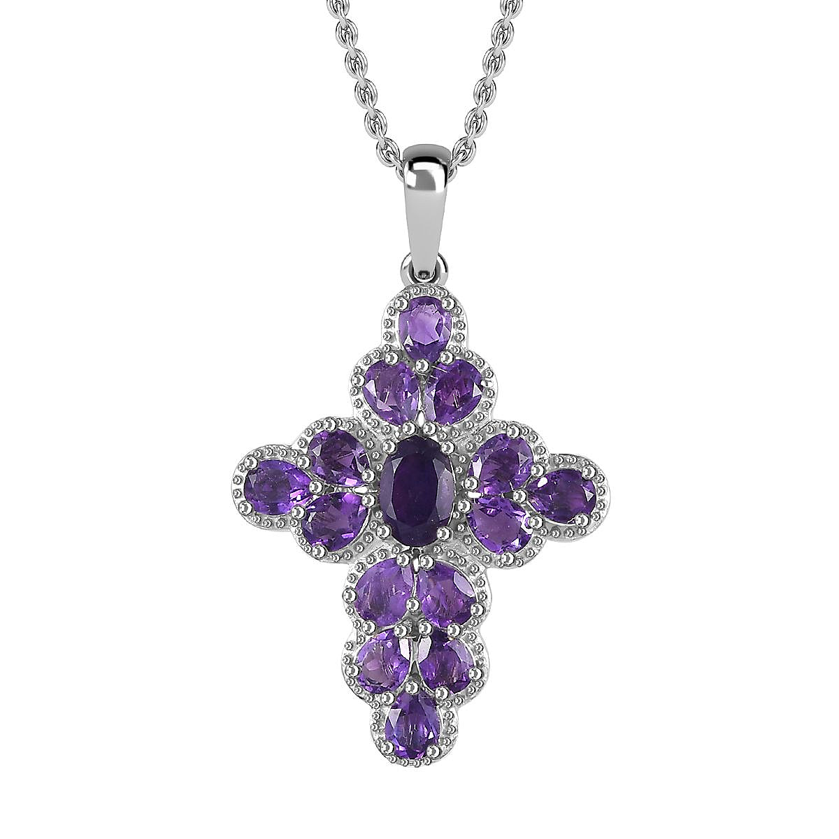 African Amethyst Pendant with Chain (Size 20) in Platinum Overlay Sterling Silver 2.30 Ct